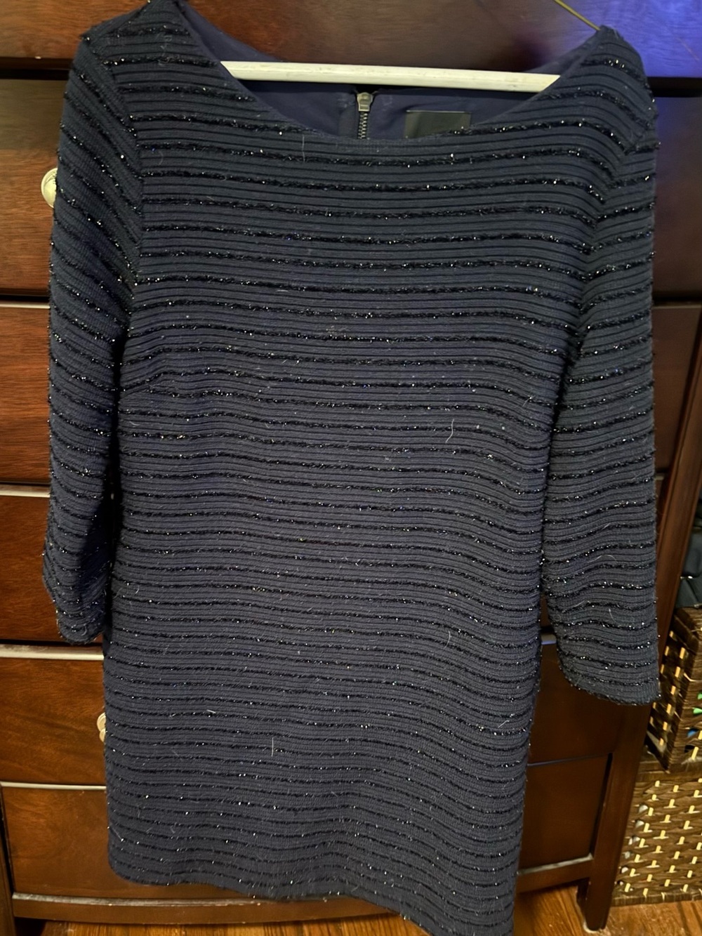 Greylin Navy Sparkle Textured Long Sleeve Dress
